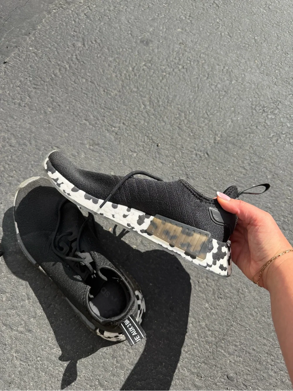adidas Black Athletic Slip-On Sneakers with Black and White Patterned Heel